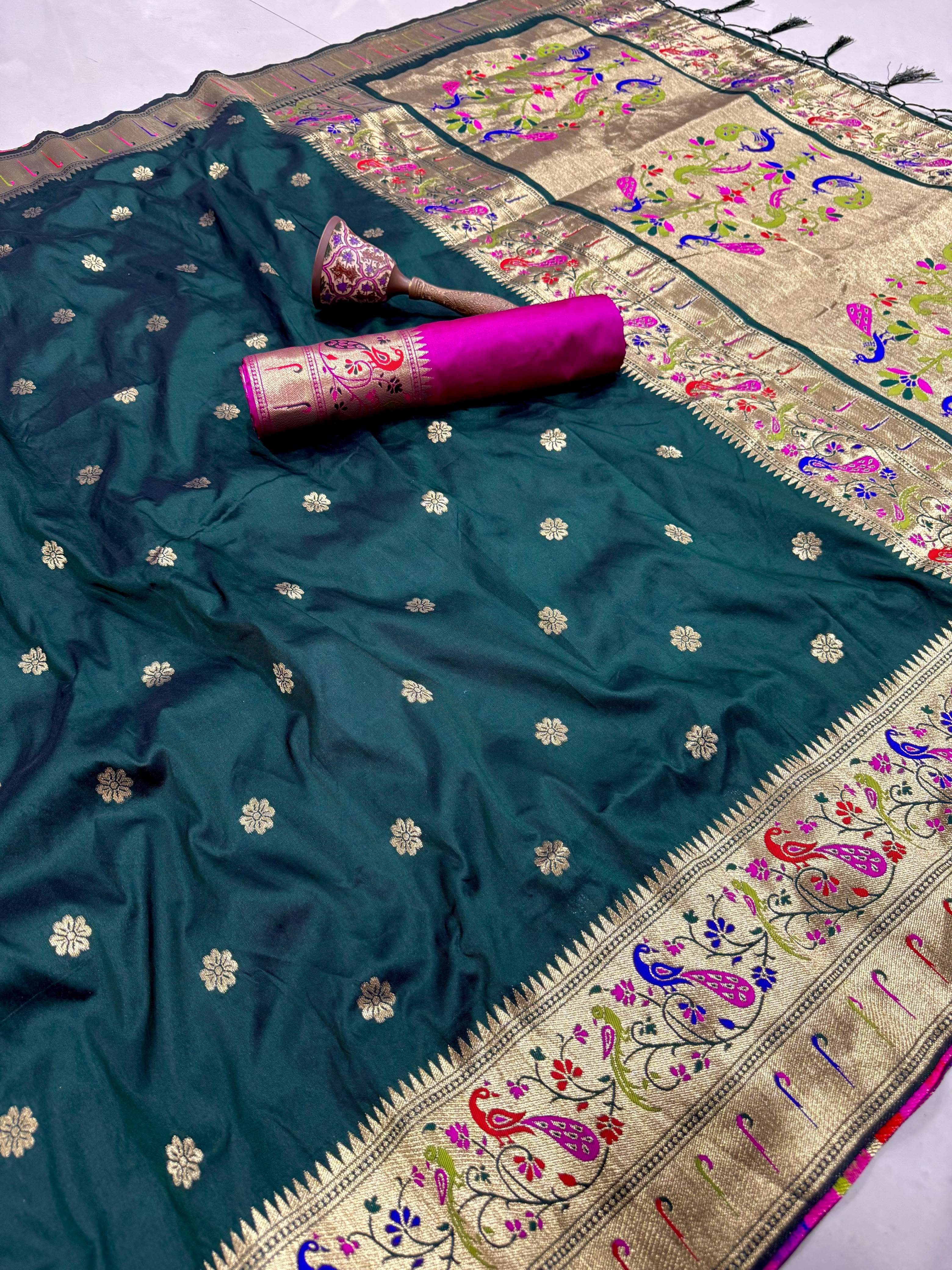 PURE SOFT KANCHIVRAM PAITHANI SILK MINAKARI ZARI WEAVING SAREE