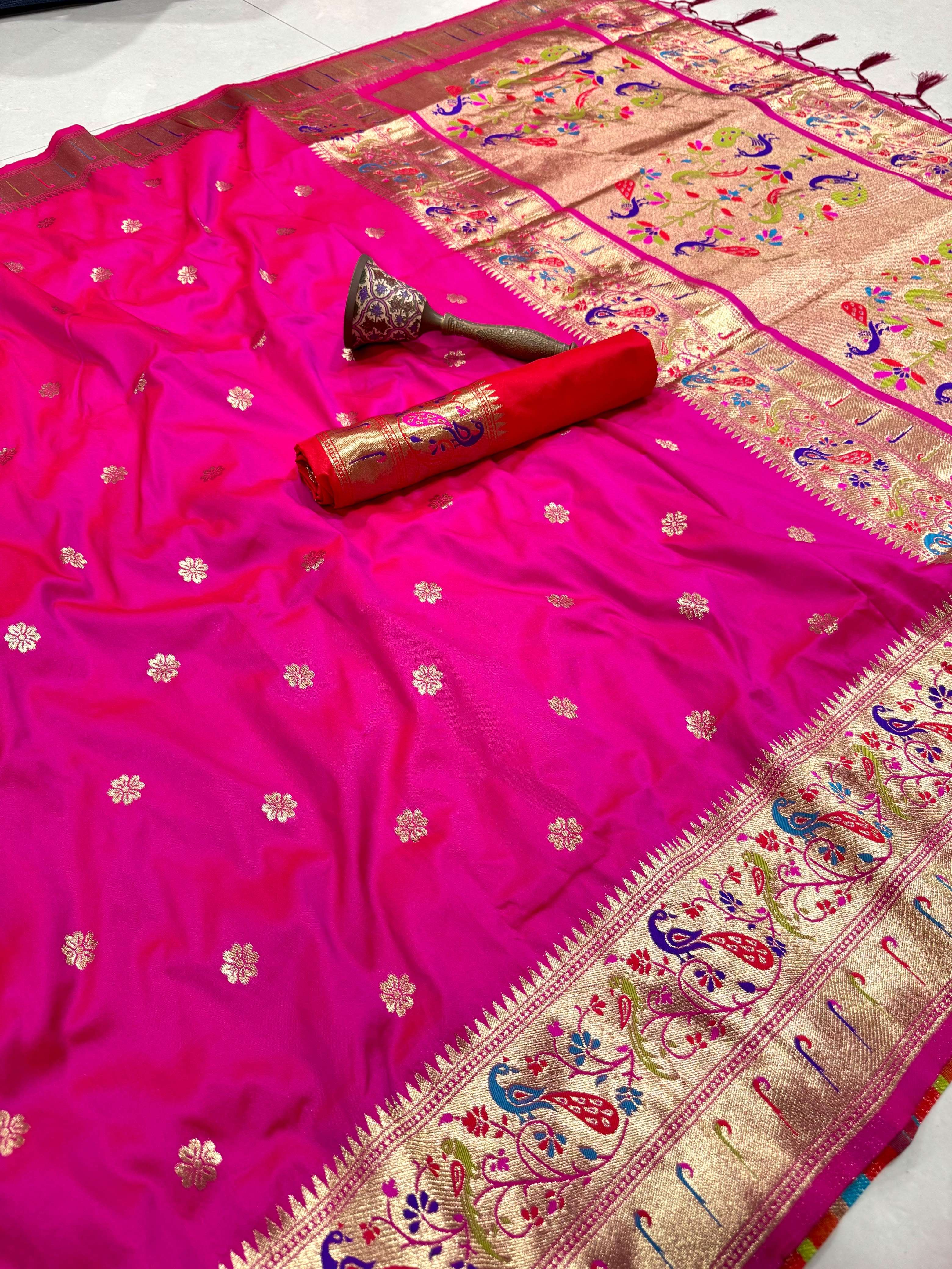 PURE SOFT KANCHIVRAM PAITHANI SILK MINAKARI ZARI WEAVING SAREE