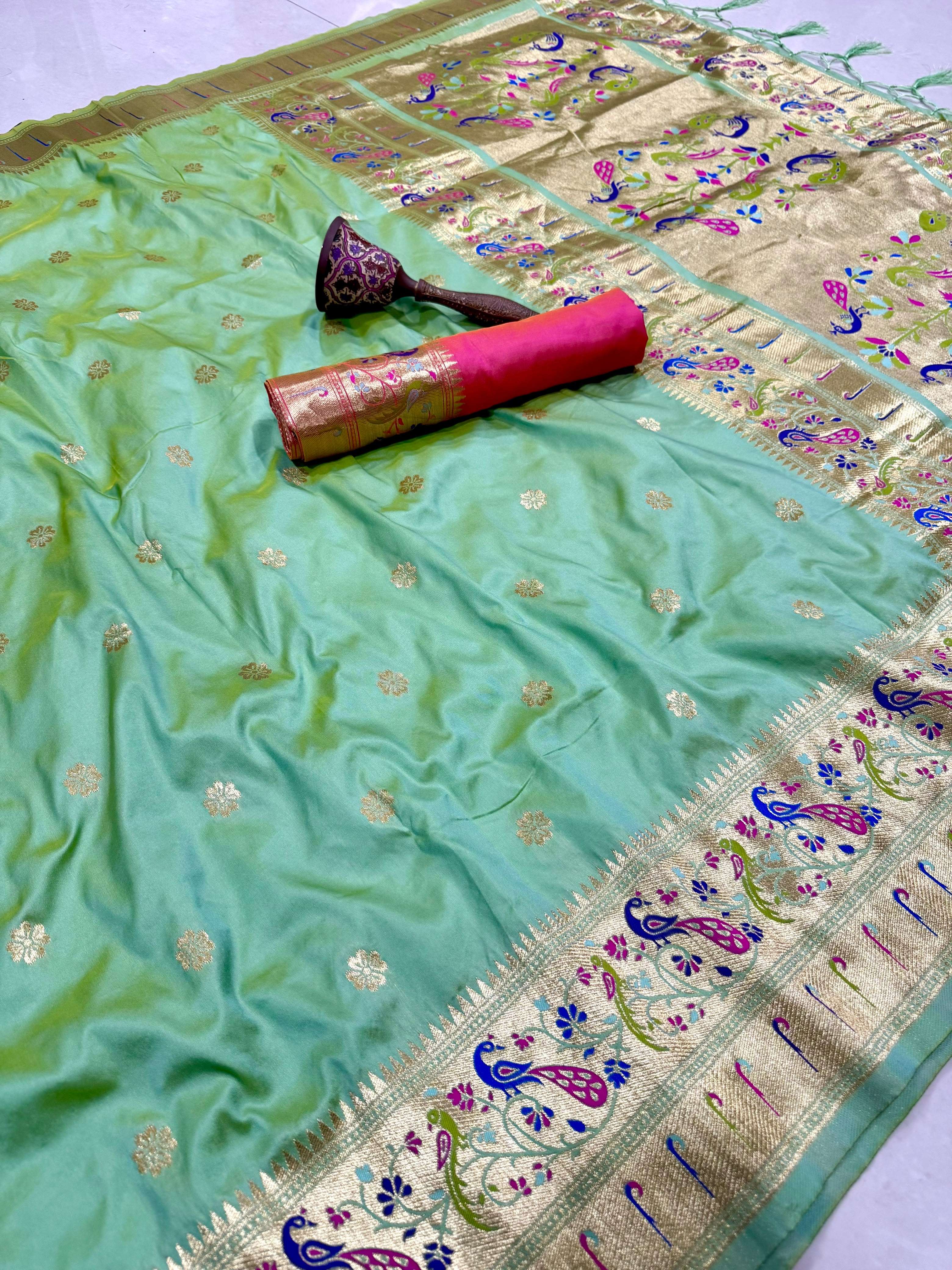 PURE SOFT KANCHIVRAM PAITHANI SILK MINAKARI ZARI WEAVING SAREE