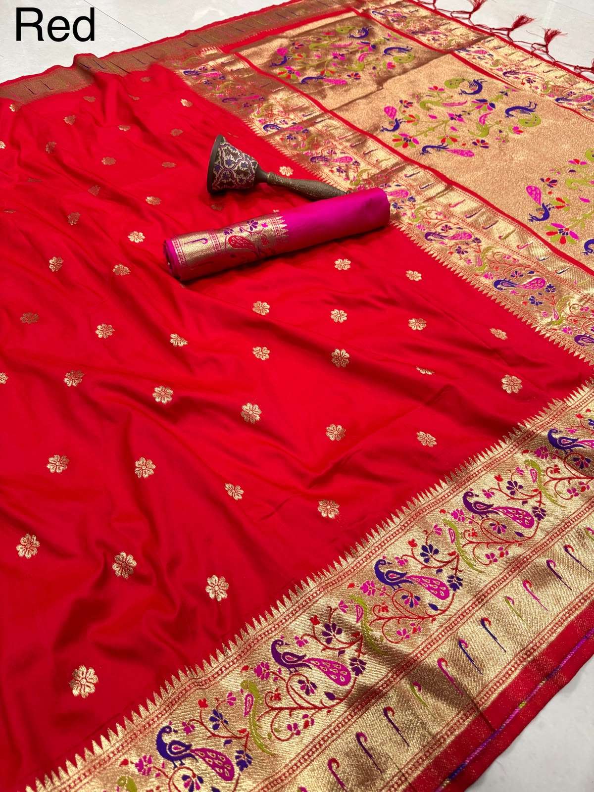 PURE SOFT KANCHIVRAM PAITHANI SILK MINAKARI ZARI WEAVING SAREE