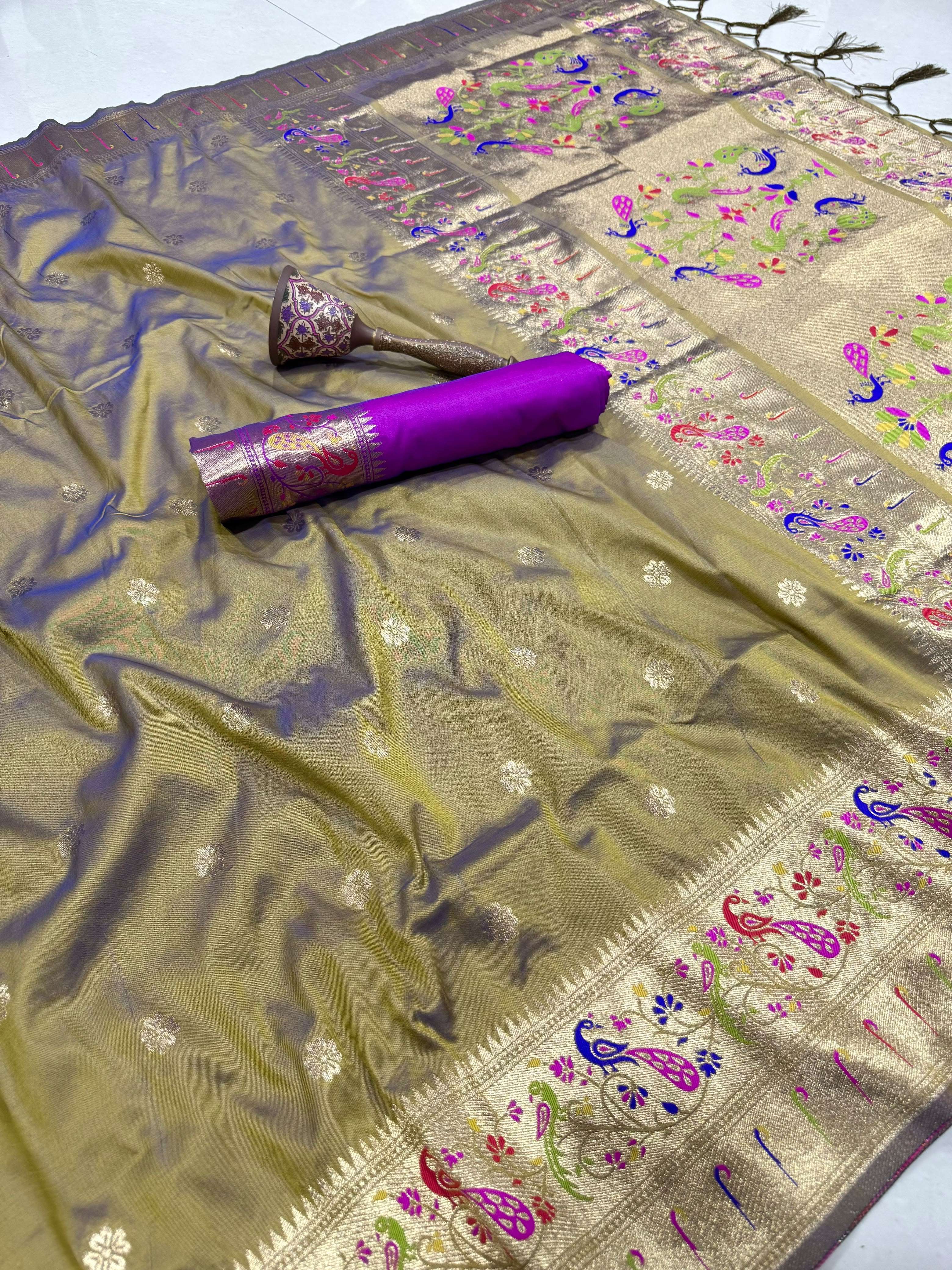 PURE SOFT KANCHIVRAM PAITHANI SILK MINAKARI ZARI WEAVING SAREE