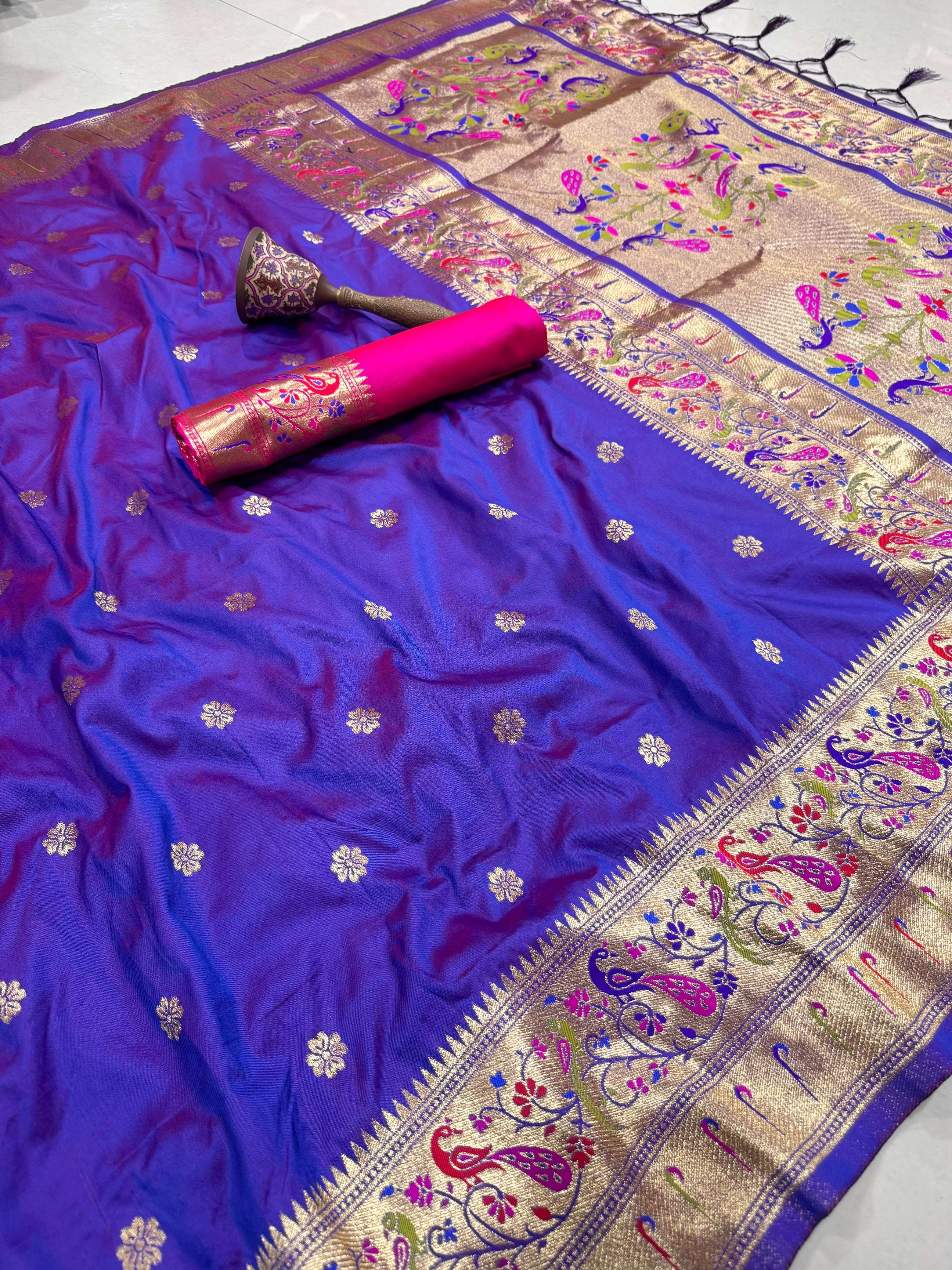 PURE SOFT KANCHIVRAM PAITHANI SILK MINAKARI ZARI WEAVING SAREE