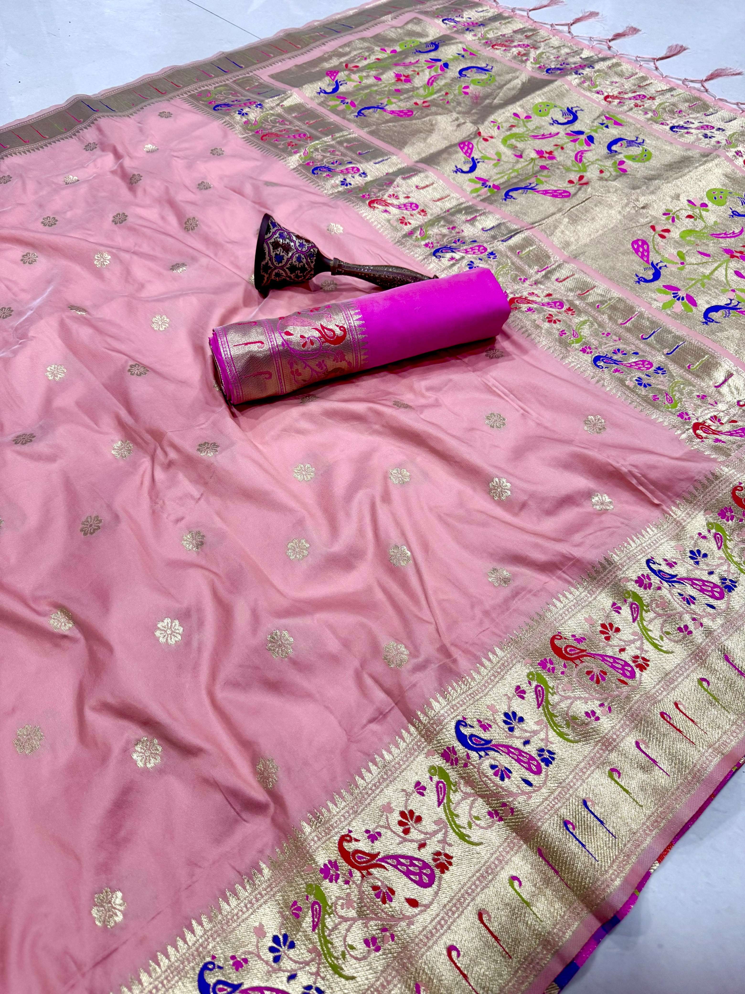 PURE SOFT KANCHIVRAM PAITHANI SILK MINAKARI ZARI WEAVING SAREE