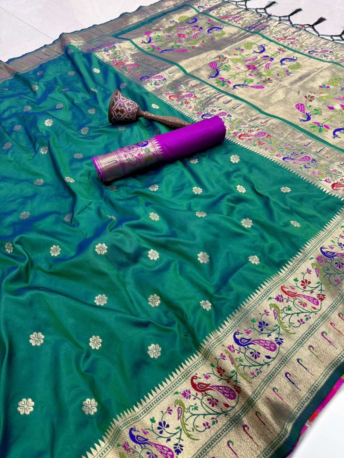 PURE SOFT KANCHIVRAM PAITHANI SILK MINAKARI ZARI WEAVING SAREE