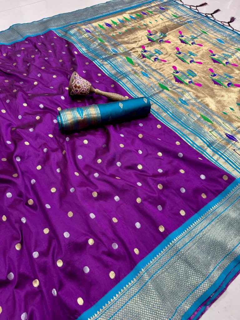 PURE SOFT KANCHIVRAM PAITHANI SILK SILVER GOLD ZARI WEAVING SAREE