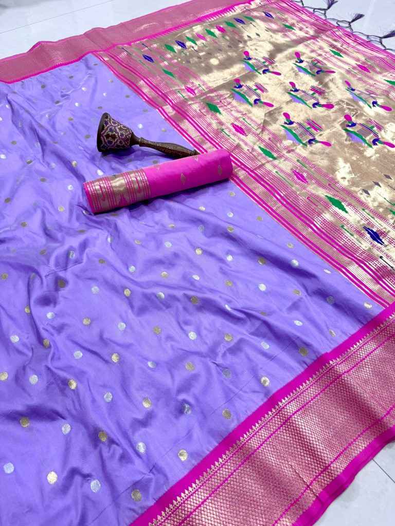 PURE SOFT KANCHIVRAM PAITHANI SILK SILVER GOLD ZARI WEAVING SAREE