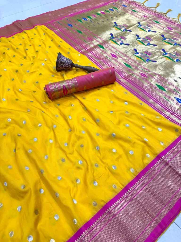 PURE SOFT KANCHIVRAM PAITHANI SILK SILVER GOLD ZARI WEAVING SAREE
