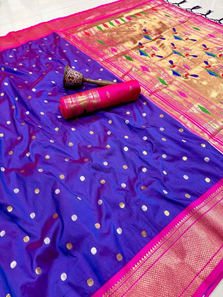 PURE SOFT KANCHIVRAM PAITHANI SILK SILVER GOLD ZARI WEAVING SAREE