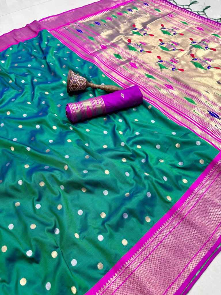 PURE SOFT KANCHIVRAM PAITHANI SILK SILVER GOLD ZARI WEAVING SAREE