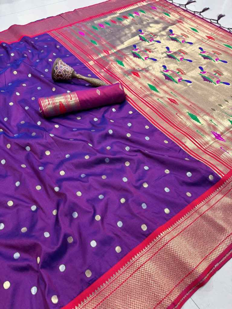 PURE SOFT KANCHIVRAM PAITHANI SILK SILVER GOLD ZARI WEAVING SAREE