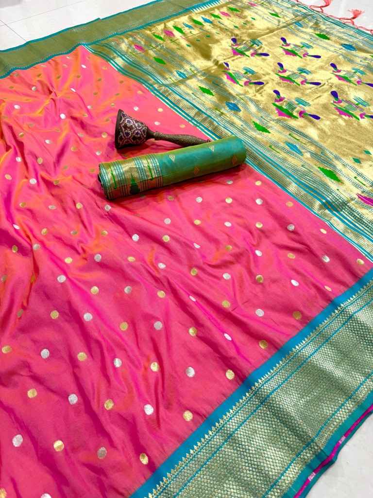 PURE SOFT KANCHIVRAM PAITHANI SILK SILVER GOLD ZARI WEAVING SAREE