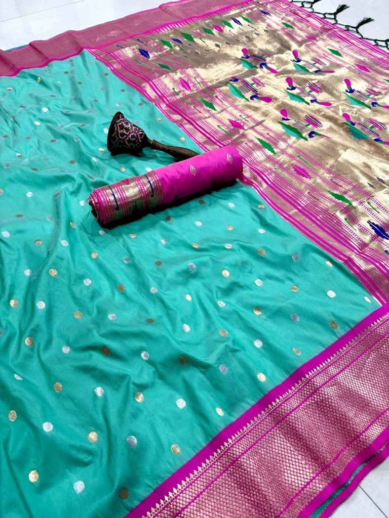 PURE SOFT KANCHIVRAM PAITHANI SILK SILVER GOLD ZARI WEAVING SAREE
