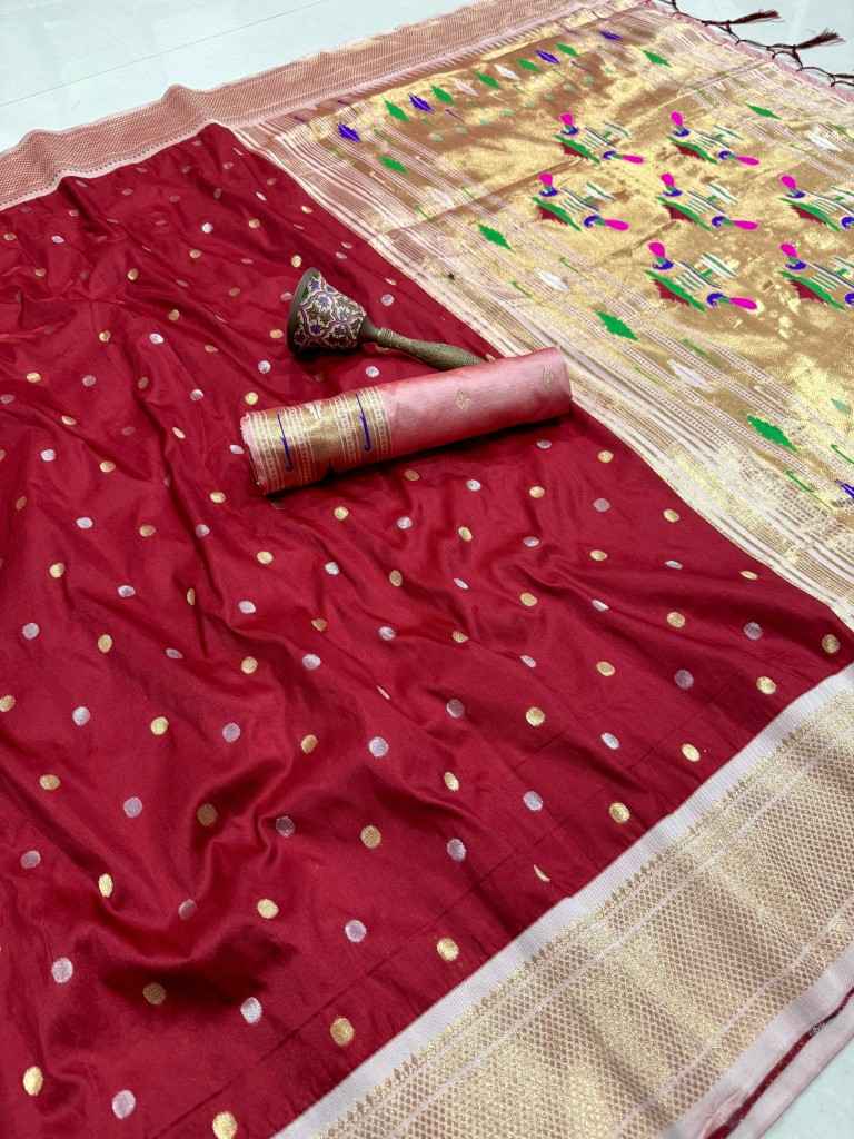 PURE SOFT KANCHIVRAM PAITHANI SILK SILVER GOLD ZARI WEAVING SAREE