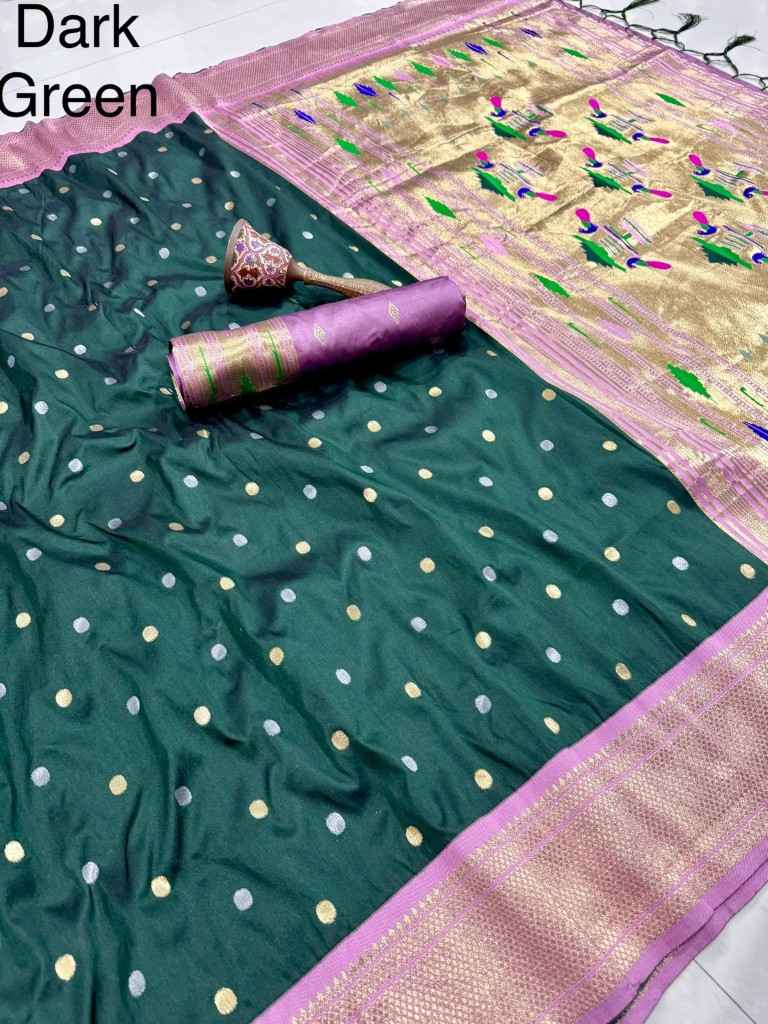 PURE SOFT KANCHIVRAM PAITHANI SILK SILVER GOLD ZARI WEAVING SAREE