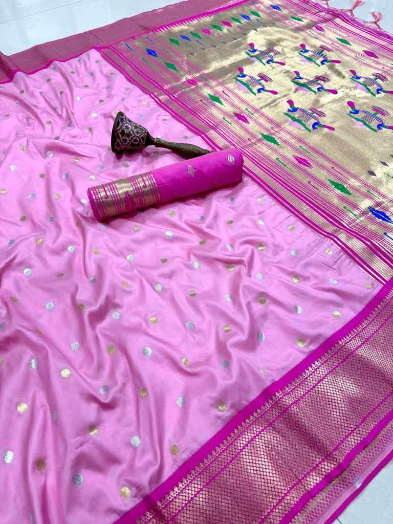 PURE SOFT KANCHIVRAM PAITHANI SILK SILVER GOLD ZARI WEAVING SAREE