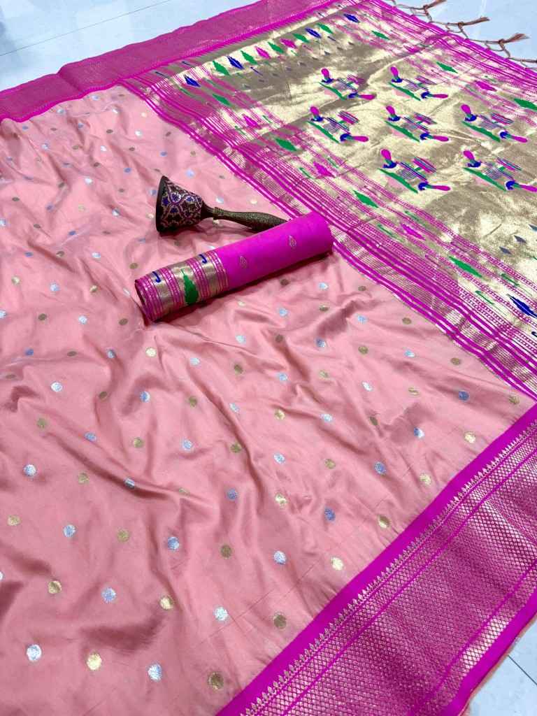 PURE SOFT KANCHIVRAM PAITHANI SILK SILVER GOLD ZARI WEAVING SAREE
