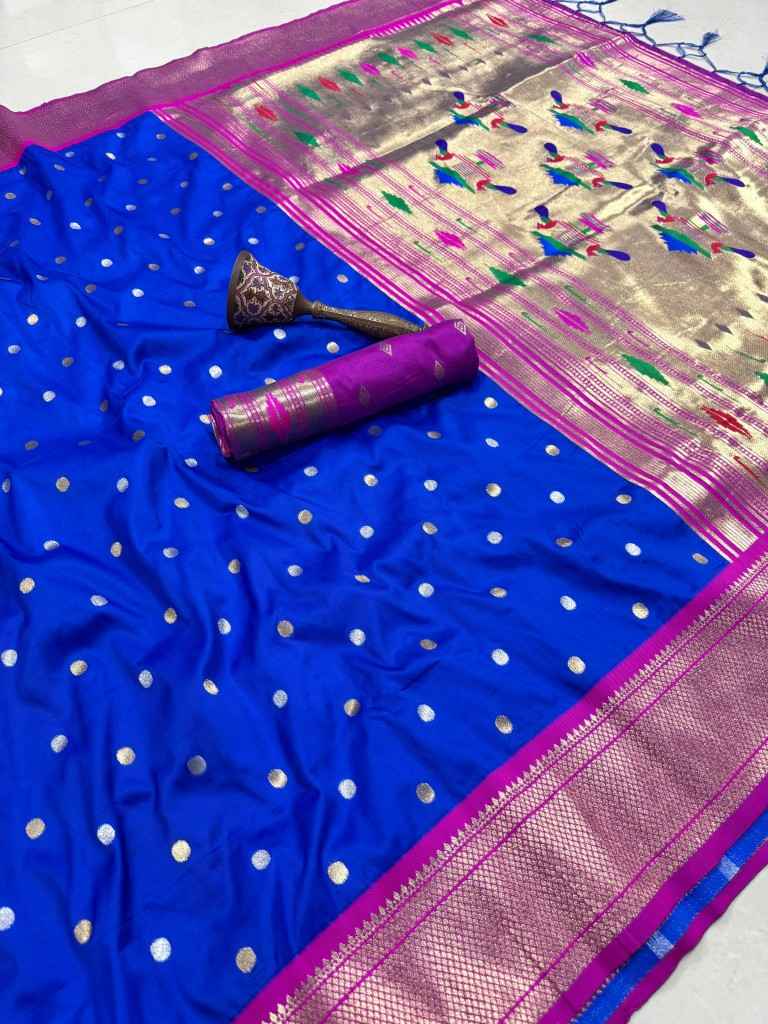 PURE SOFT KANCHIVRAM PAITHANI SILK SILVER GOLD ZARI WEAVING SAREE