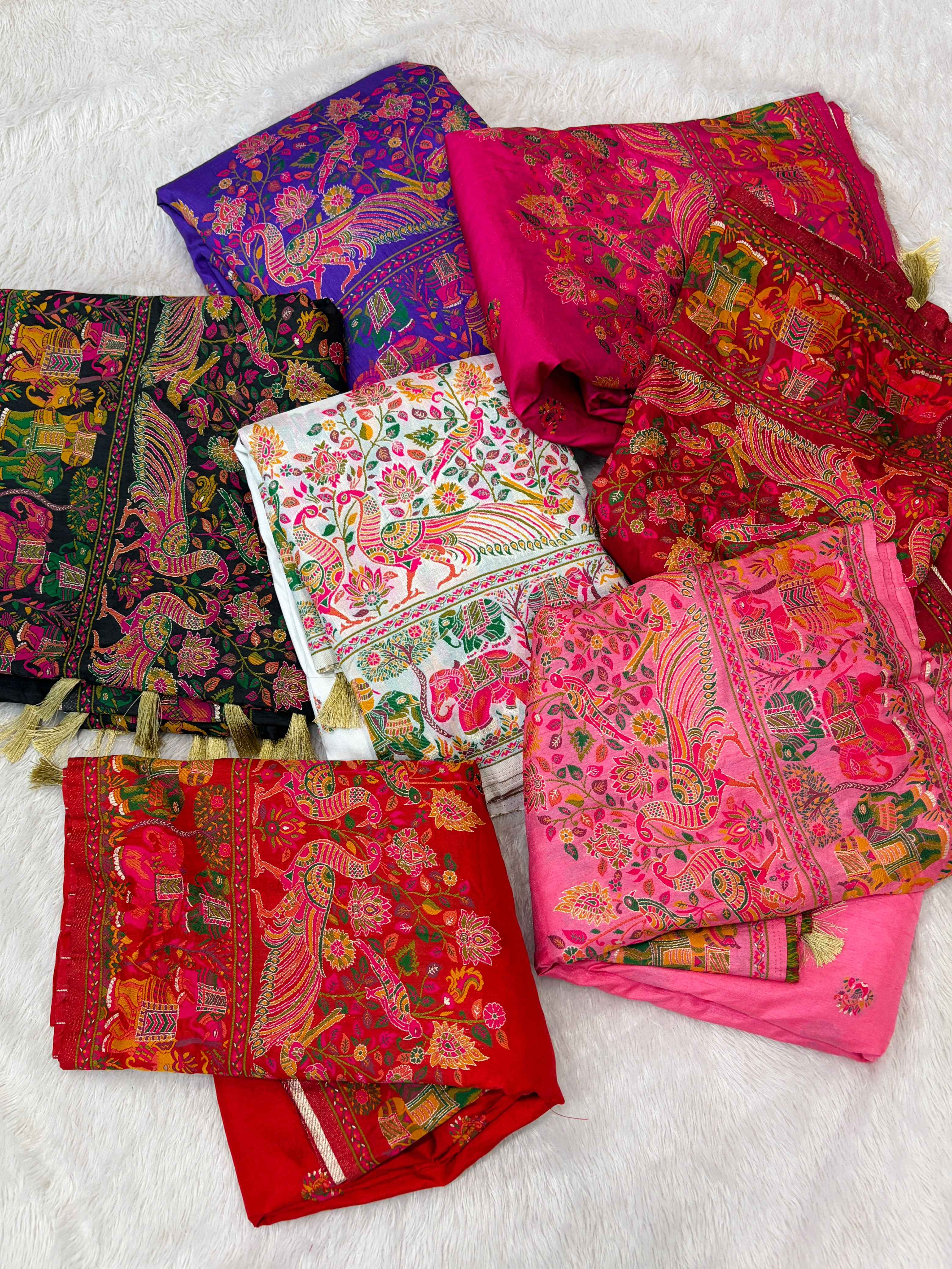 PURE SOFT RAJWADI PASHMINA SILK KASHMIRI THREAD ZARI WEAVING SAREE 2