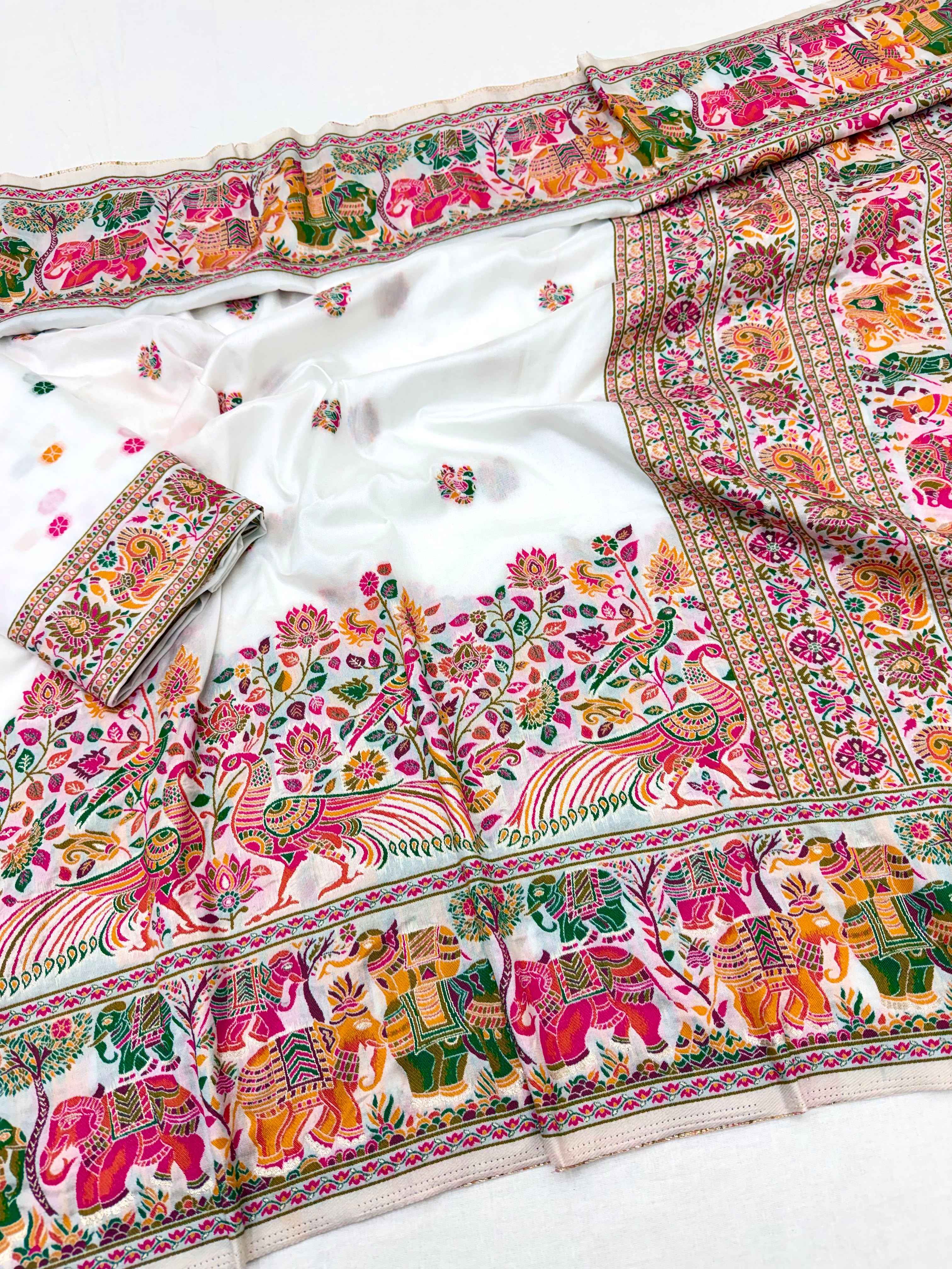 PURE SOFT RAJWADI PASHMINA SILK KASHMIRI THREAD ZARI WEAVING SAREE 2