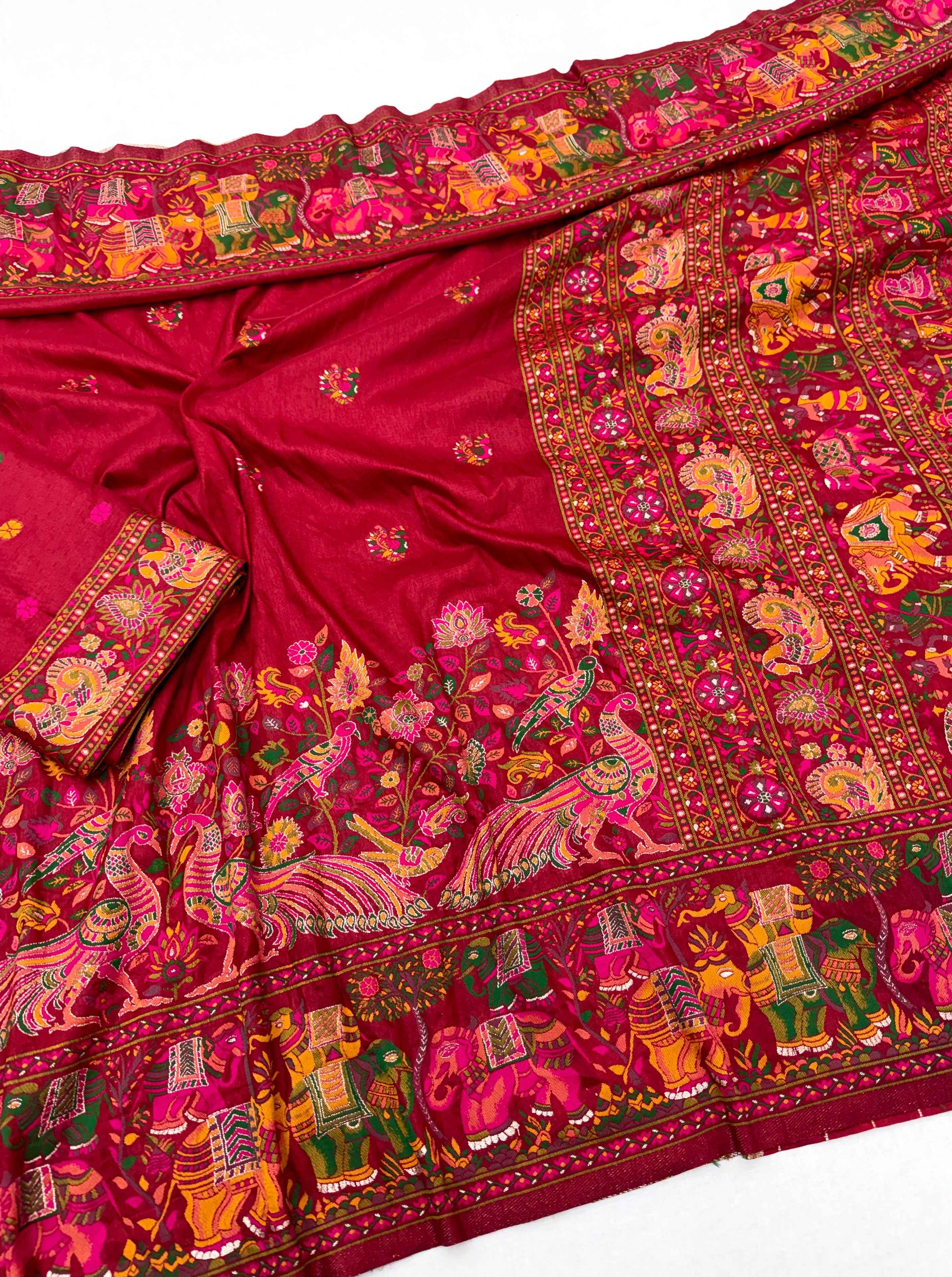 PURE SOFT RAJWADI PASHMINA SILK KASHMIRI THREAD ZARI WEAVING SAREE 2