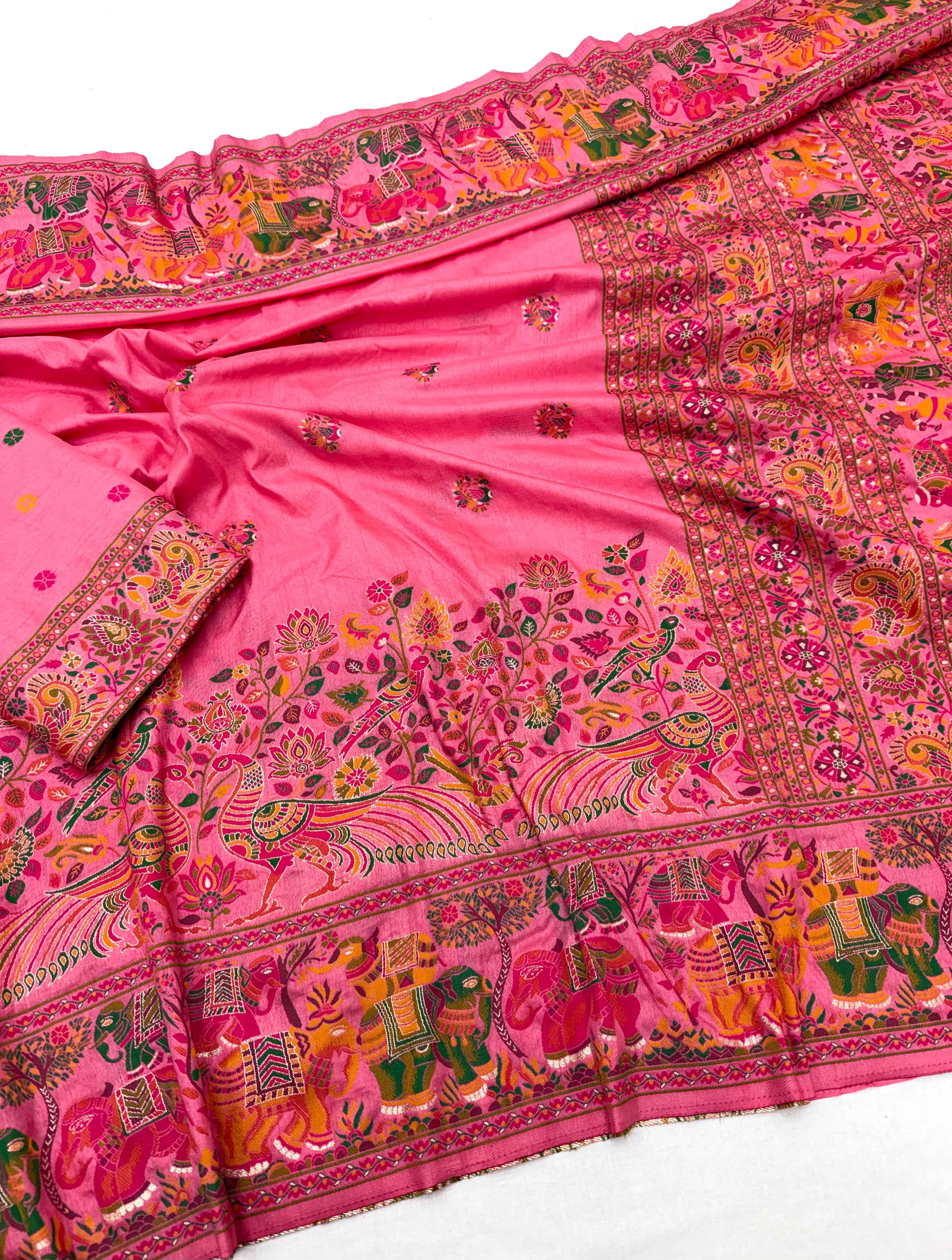 PURE SOFT RAJWADI PASHMINA SILK KASHMIRI THREAD ZARI WEAVING SAREE 2