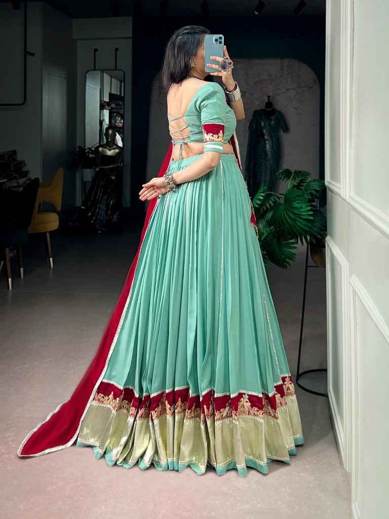 RAYON THREAD EMBROIDERY WORK NAVRATRI LEHENGA CHOLI