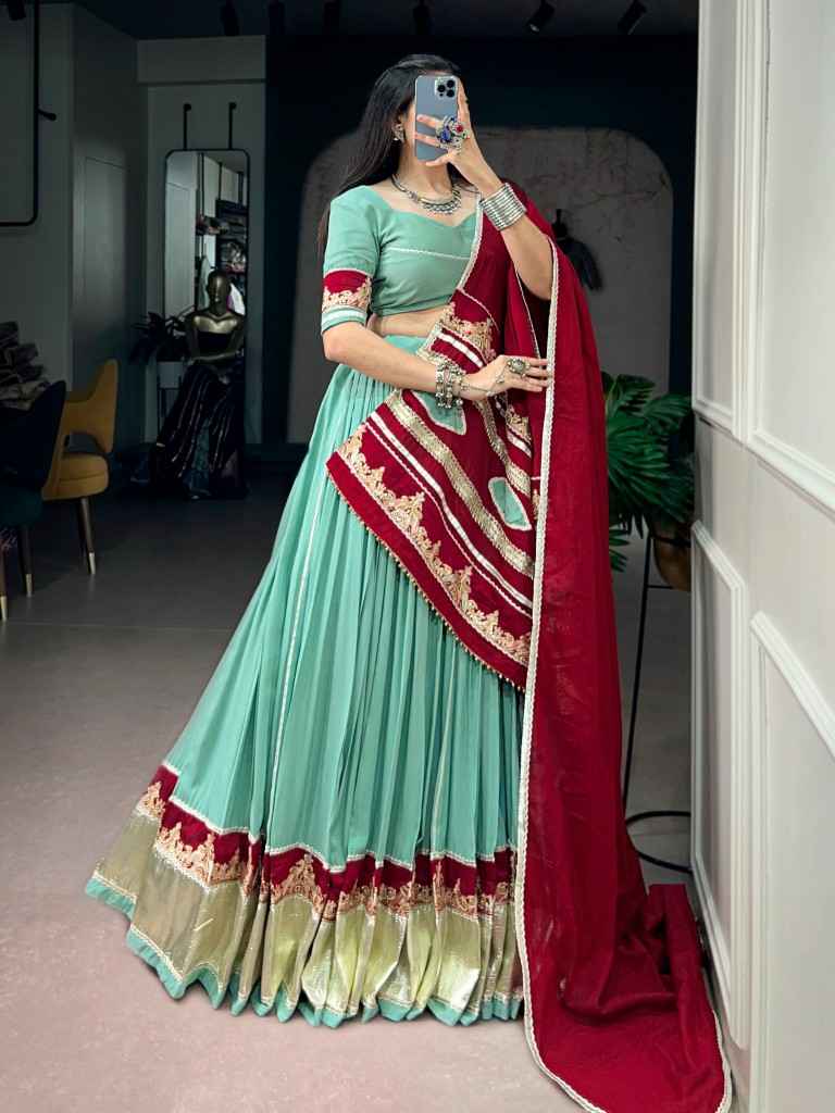 RAYON THREAD EMBROIDERY WORK NAVRATRI LEHENGA CHOLI