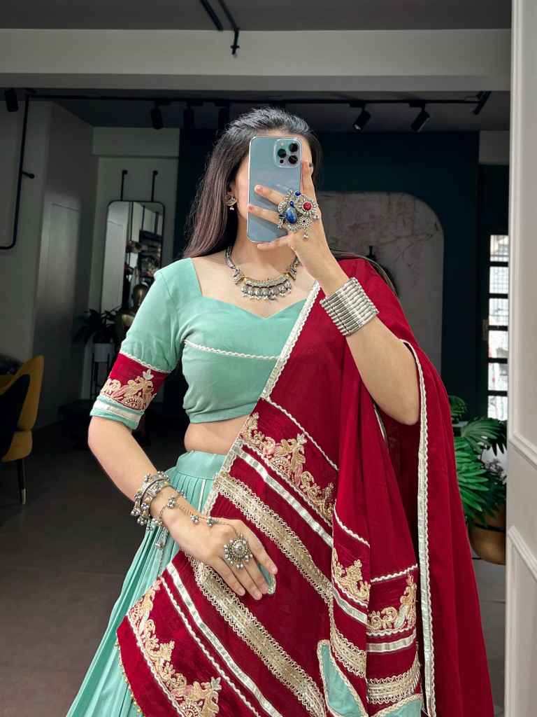 RAYON THREAD EMBROIDERY WORK NAVRATRI LEHENGA CHOLI