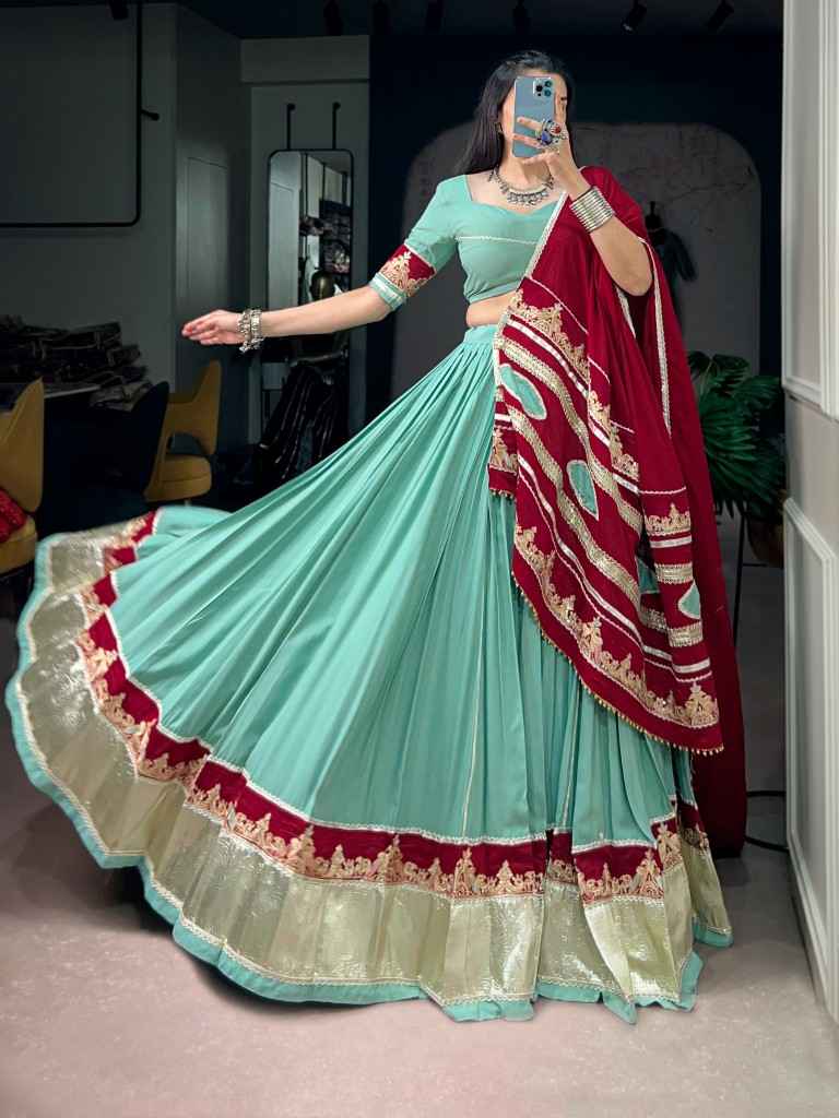 RAYON THREAD EMBROIDERY WORK NAVRATRI LEHENGA CHOLI