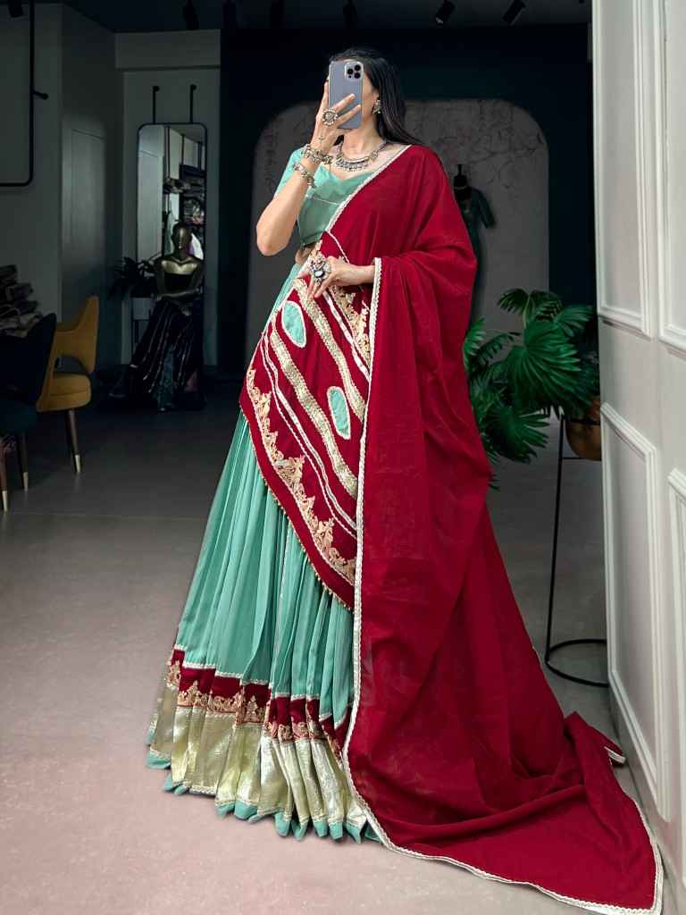 RAYON THREAD EMBROIDERY WORK NAVRATRI LEHENGA CHOLI