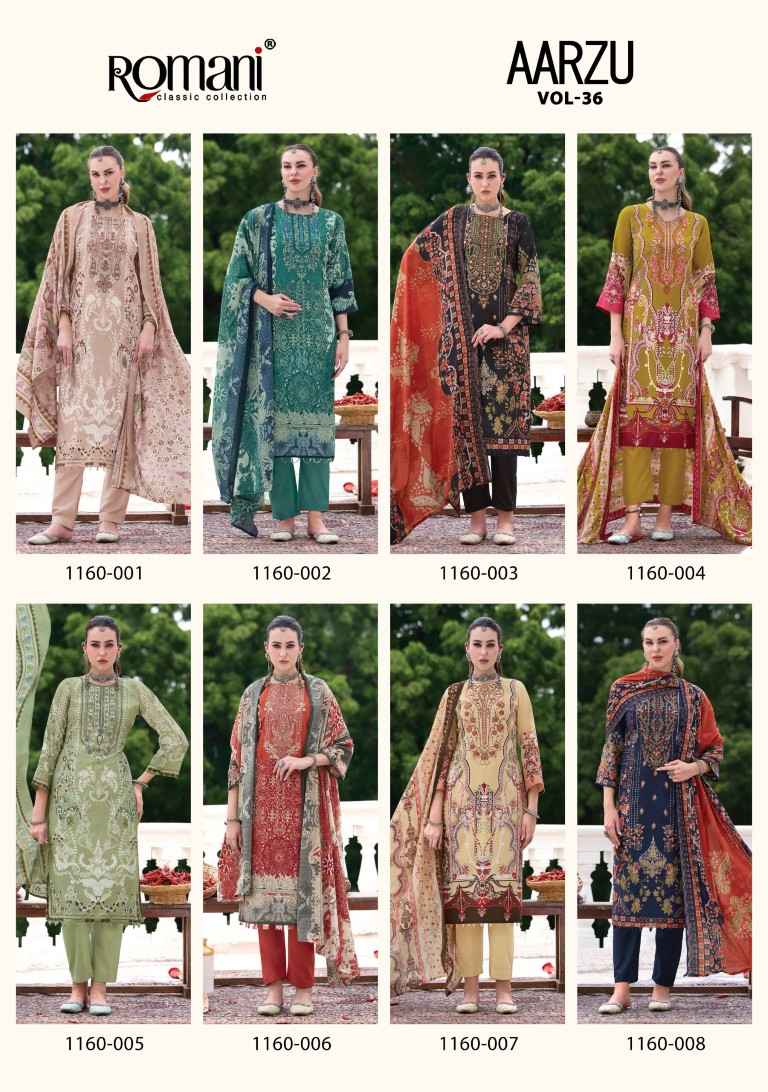 ROMANI AARZU VOL-36 SOFT COTTON DIGITAL PRINTED EMBROIDERY DRESS MATERIAL 