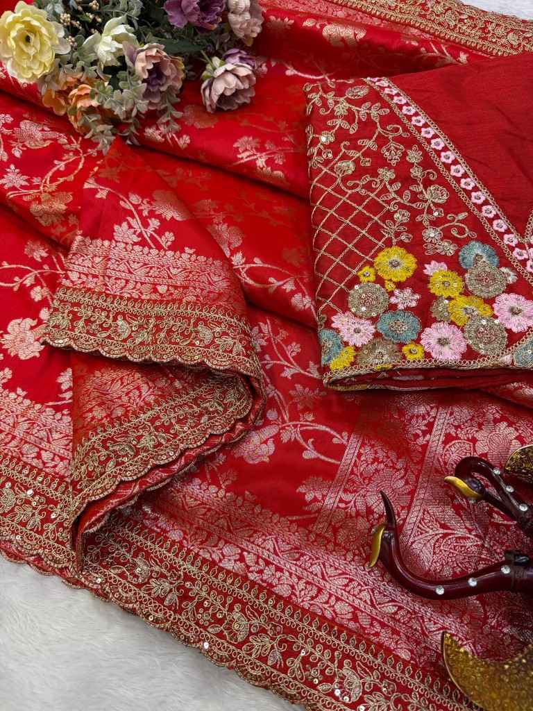 SOFT BANARASI SILK EMBROIDERY WORK SAREE 