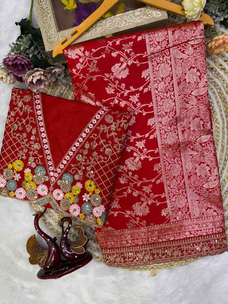 SOFT BANARASI SILK EMBROIDERY WORK SAREE 