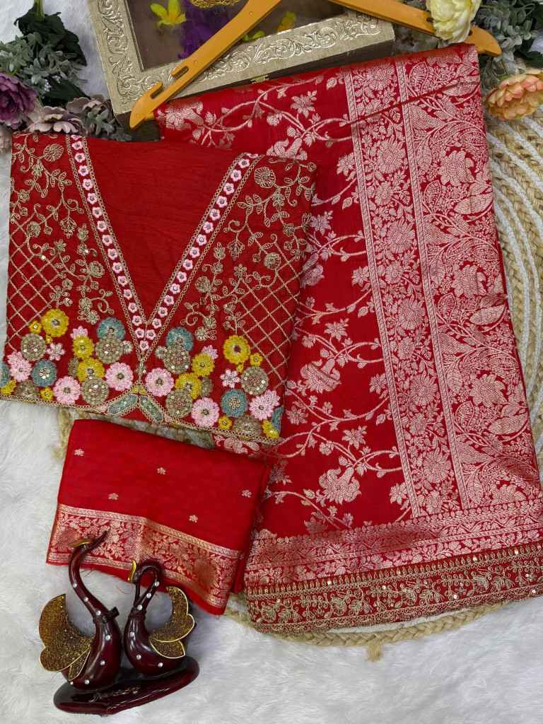 SOFT BANARASI SILK EMBROIDERY WORK SAREE 