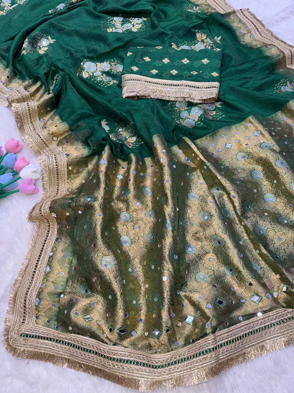 SOFT BANARASI SILK MIRROR WORK SAREE 
