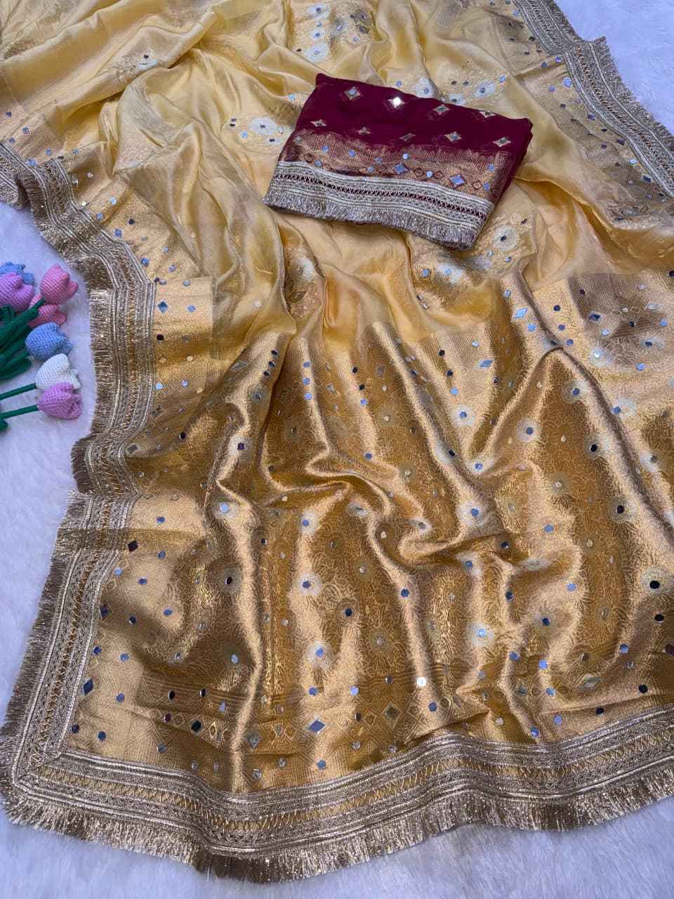 SOFT BANARASI SILK MIRROR WORK SAREE 