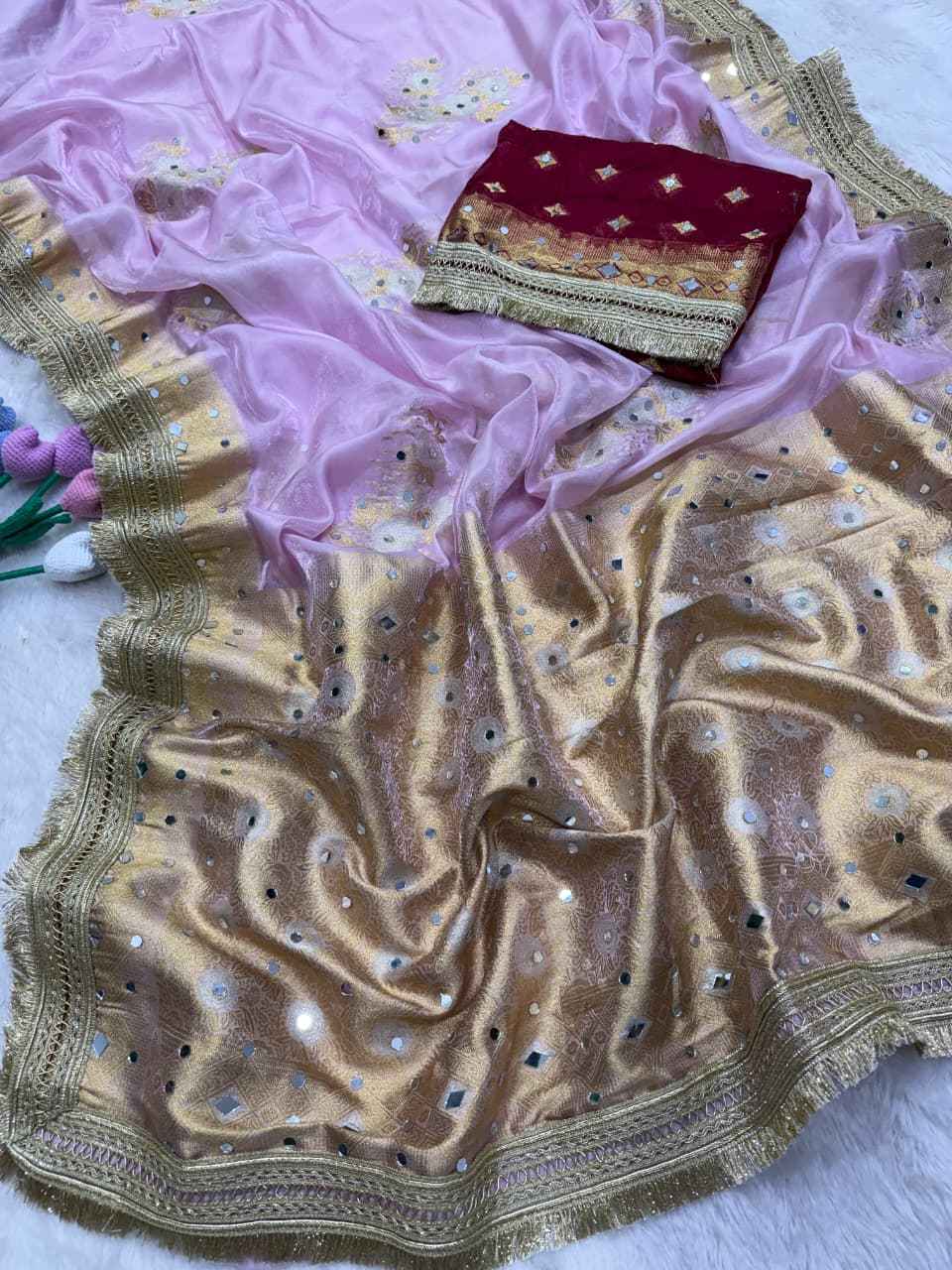 SOFT BANARASI SILK MIRROR WORK SAREE 