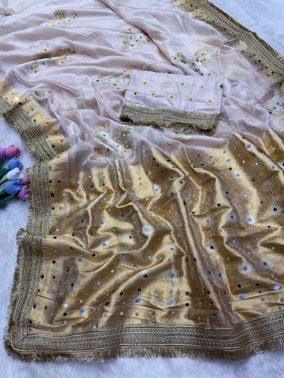 SOFT BANARASI SILK MIRROR WORK SAREE 