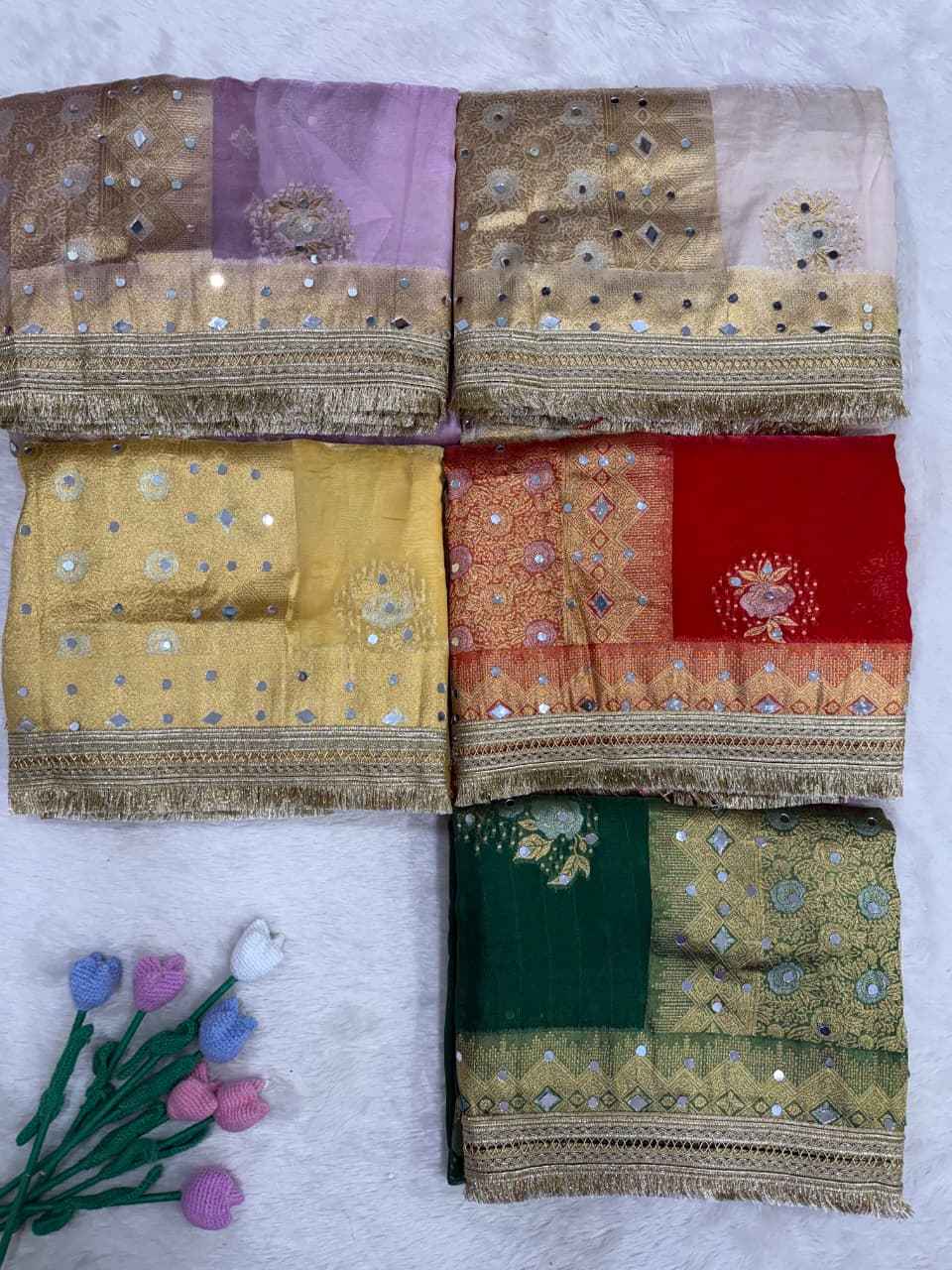 SOFT BANARASI SILK MIRROR WORK SAREE 