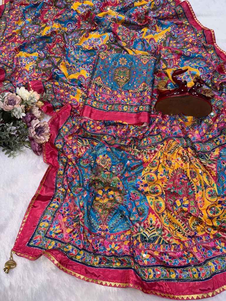 SOFT CHINNON PRINT KATDANA REAL MIRROR WORK SAREE