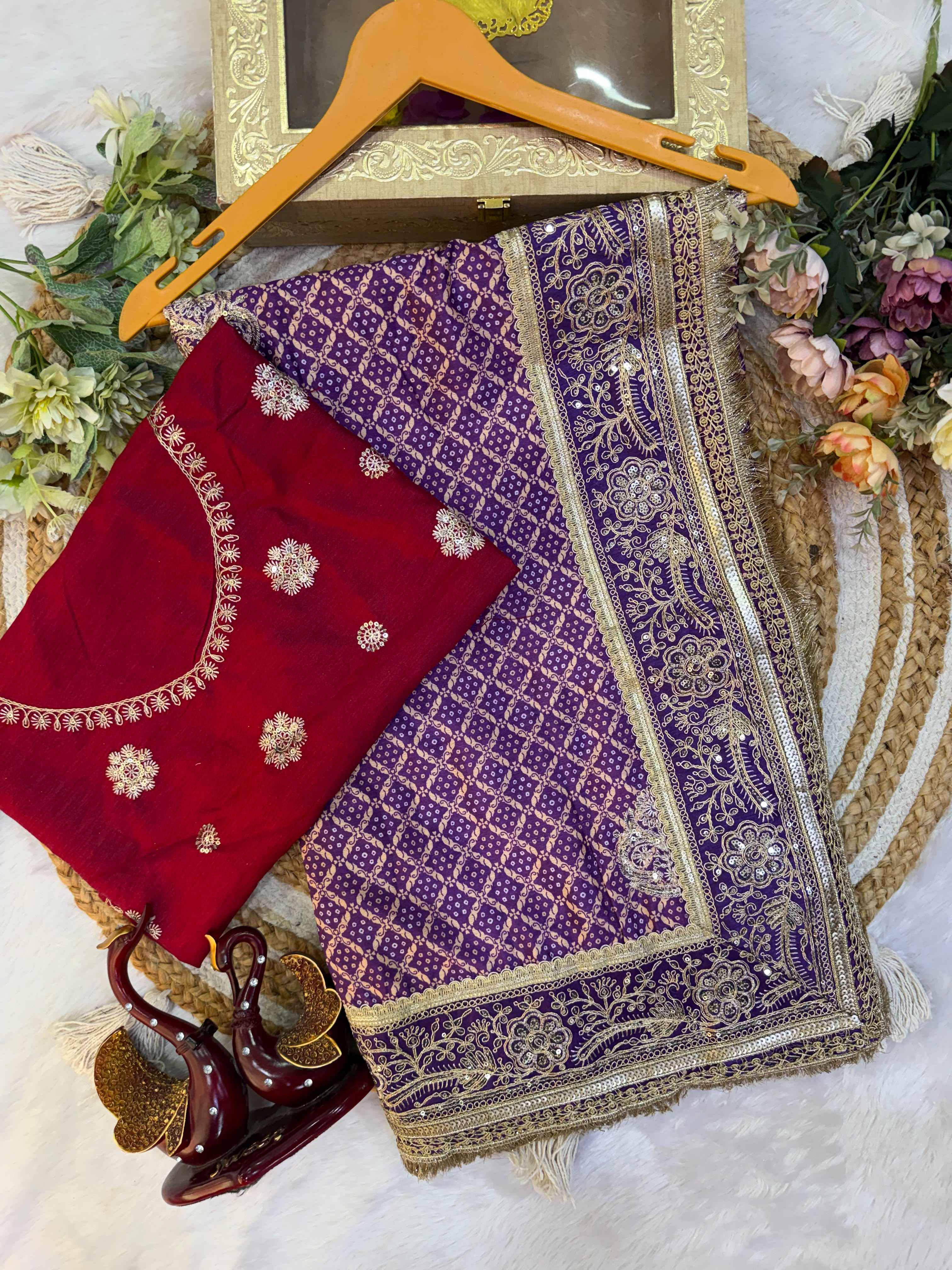 SOFT CHINNON SILK SEQUENCE EMBROIDERY WORK SAREE 