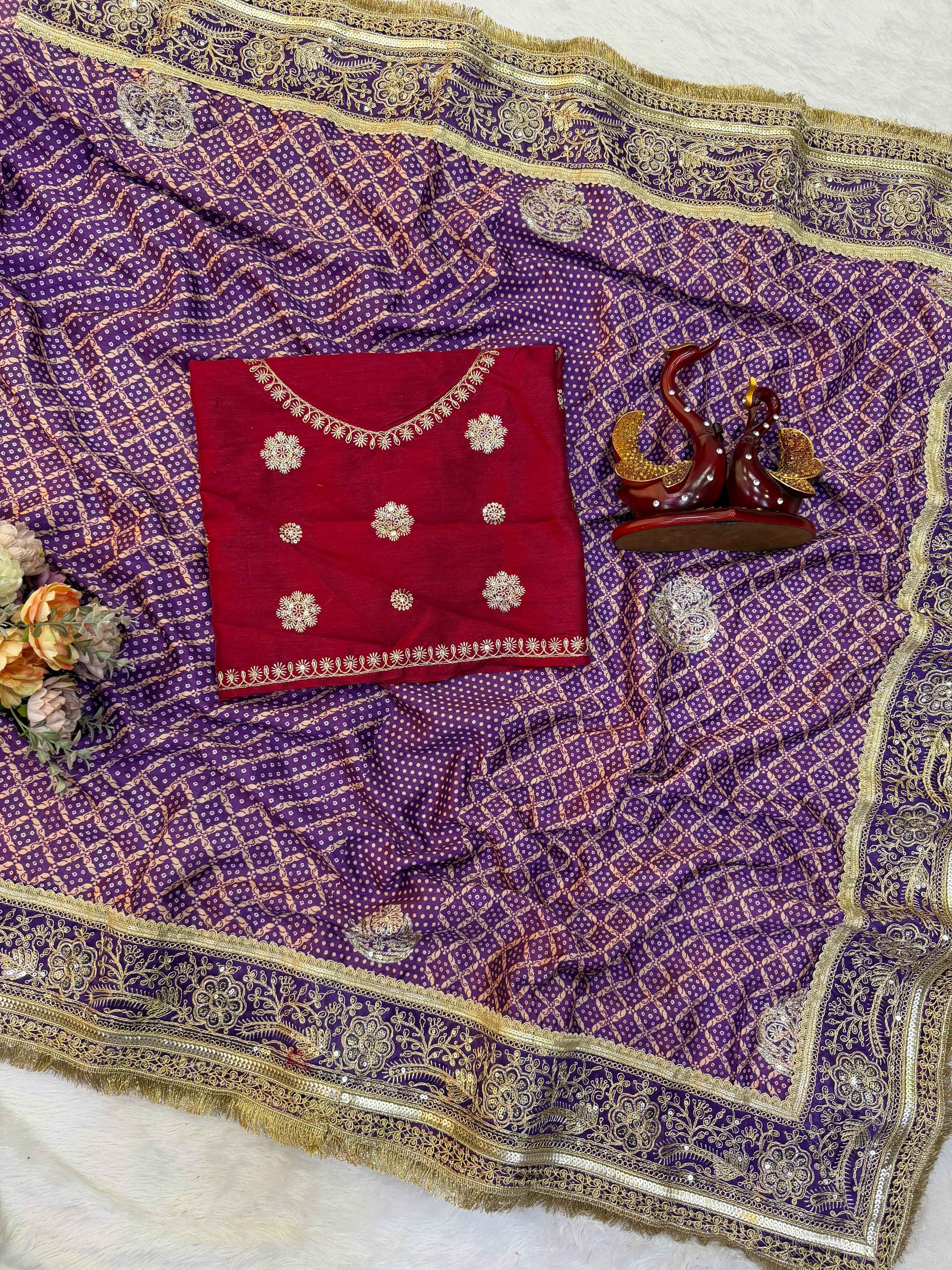 SOFT CHINNON SILK SEQUENCE EMBROIDERY WORK SAREE 