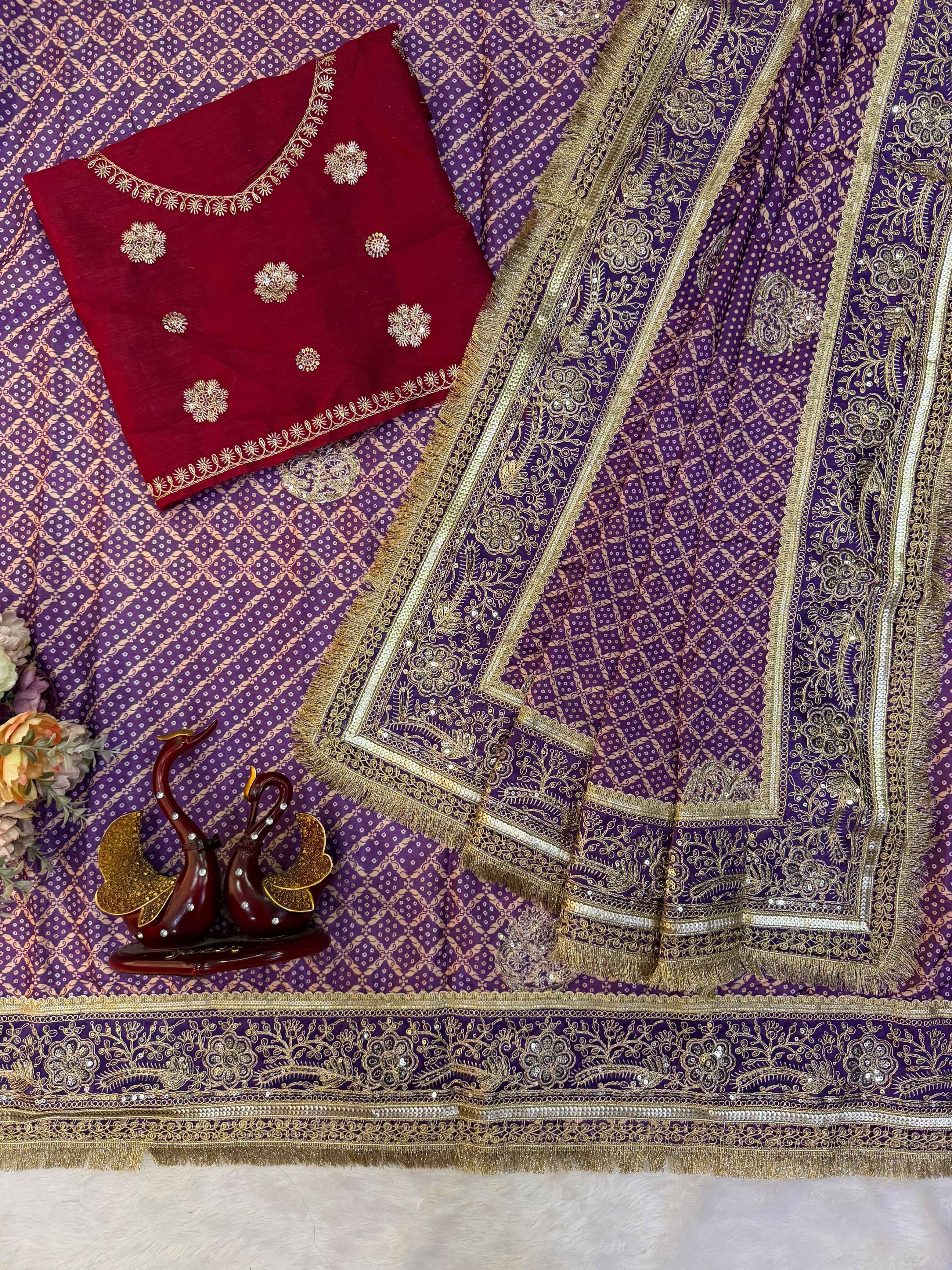 SOFT CHINNON SILK SEQUENCE EMBROIDERY WORK SAREE 