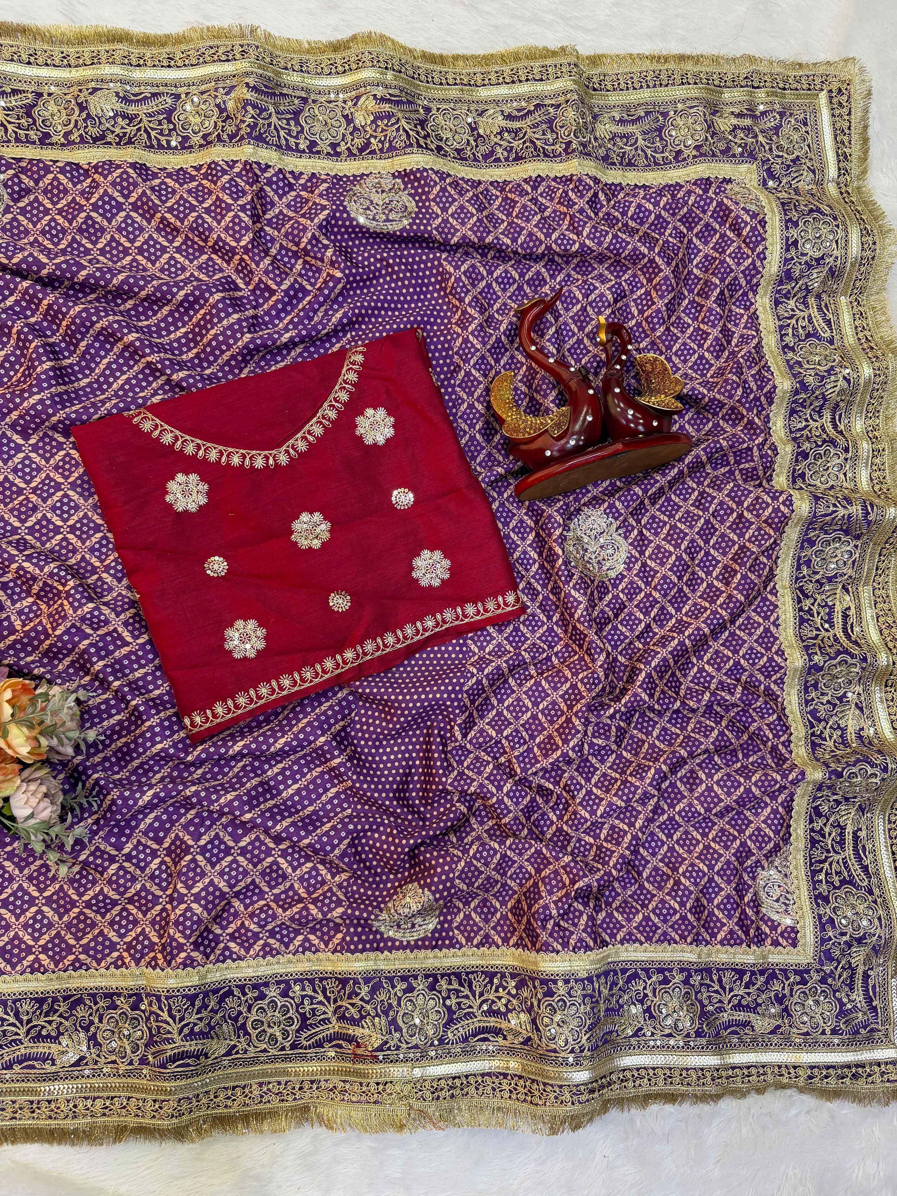 SOFT CHINNON SILK SEQUENCE EMBROIDERY WORK SAREE 