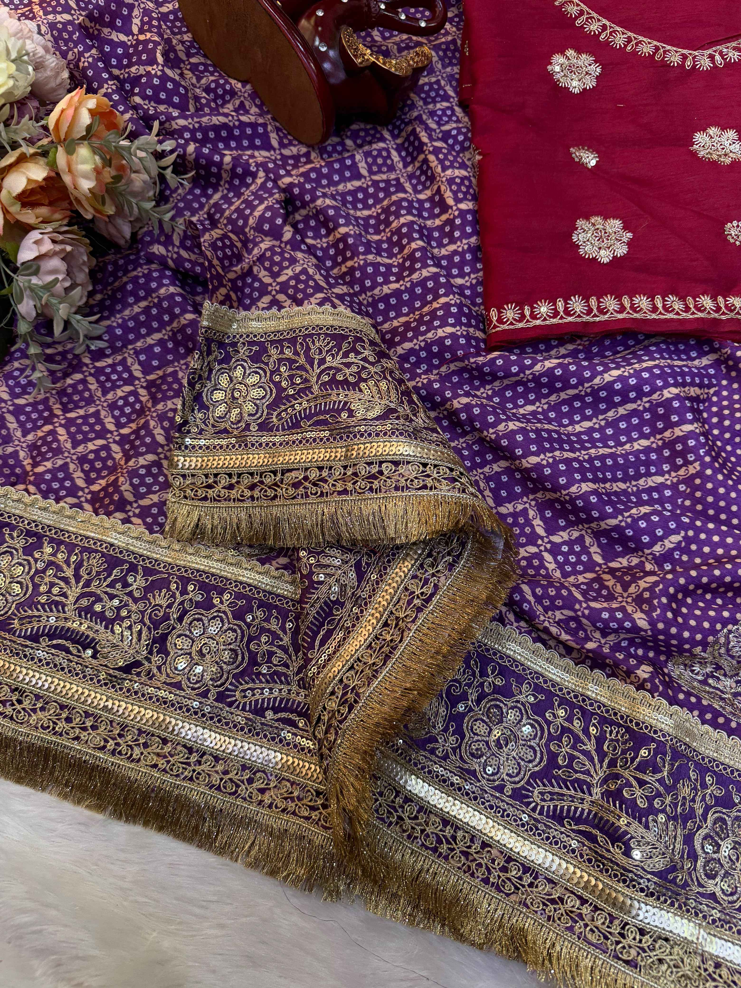 SOFT CHINNON SILK SEQUENCE EMBROIDERY WORK SAREE 