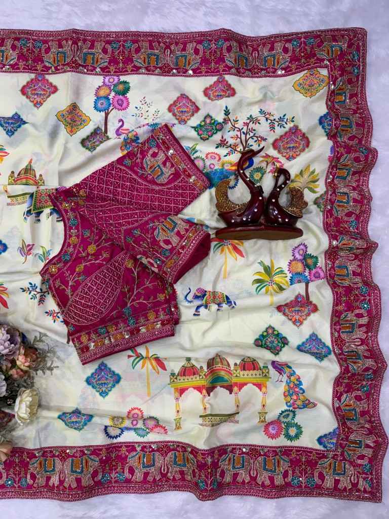 SOFT CHINNON SILK SEQUINS MULTI EMBROIDERY WORK SAREE