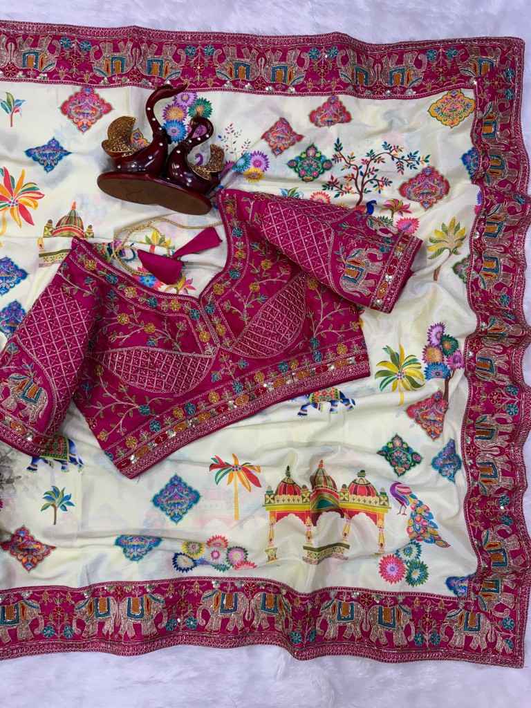 SOFT CHINNON SILK SEQUINS MULTI EMBROIDERY WORK SAREE