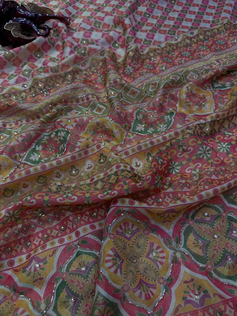 SOFT CHOSMO SILK PRINT KATDANA HANDWORK SAREE