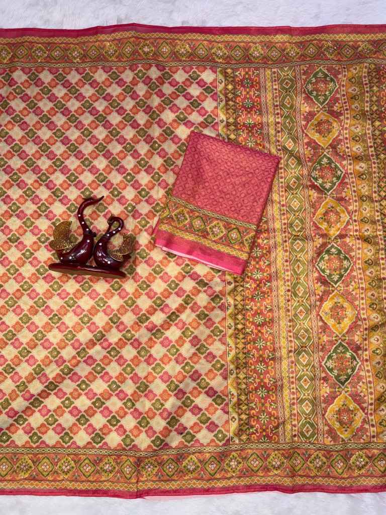 SOFT CHOSMO SILK PRINT KATDANA HANDWORK SAREE