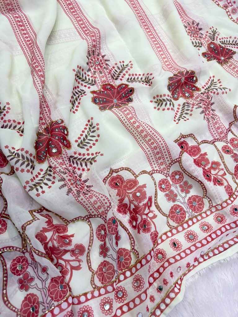 SOFT FOX GEORGETTE KATDANA REAL MIRROR WORK SAREE